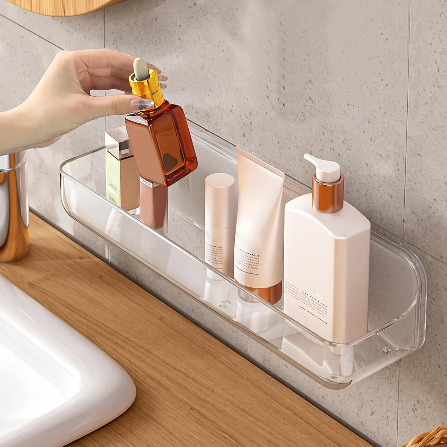Acrylic Wall Mounted Shower Caddy Clear Large Size 4D x 12.8" W x 3.3" H Acrylic