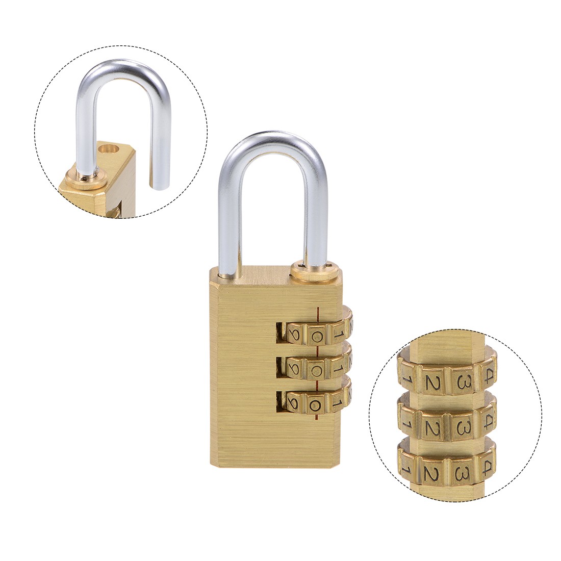 3-Digit Combination Padlock Brass Locks 5mm Shackle Diameter