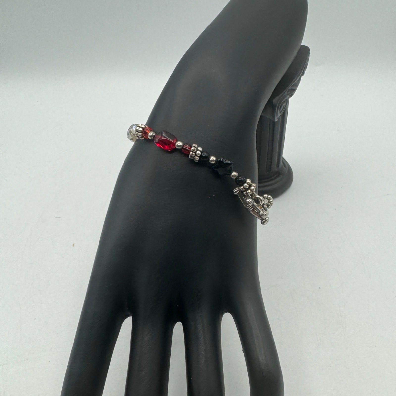 Colorful Glass Bead Bracelet With Silver Accents Adjustable Clasp Handmade Boho