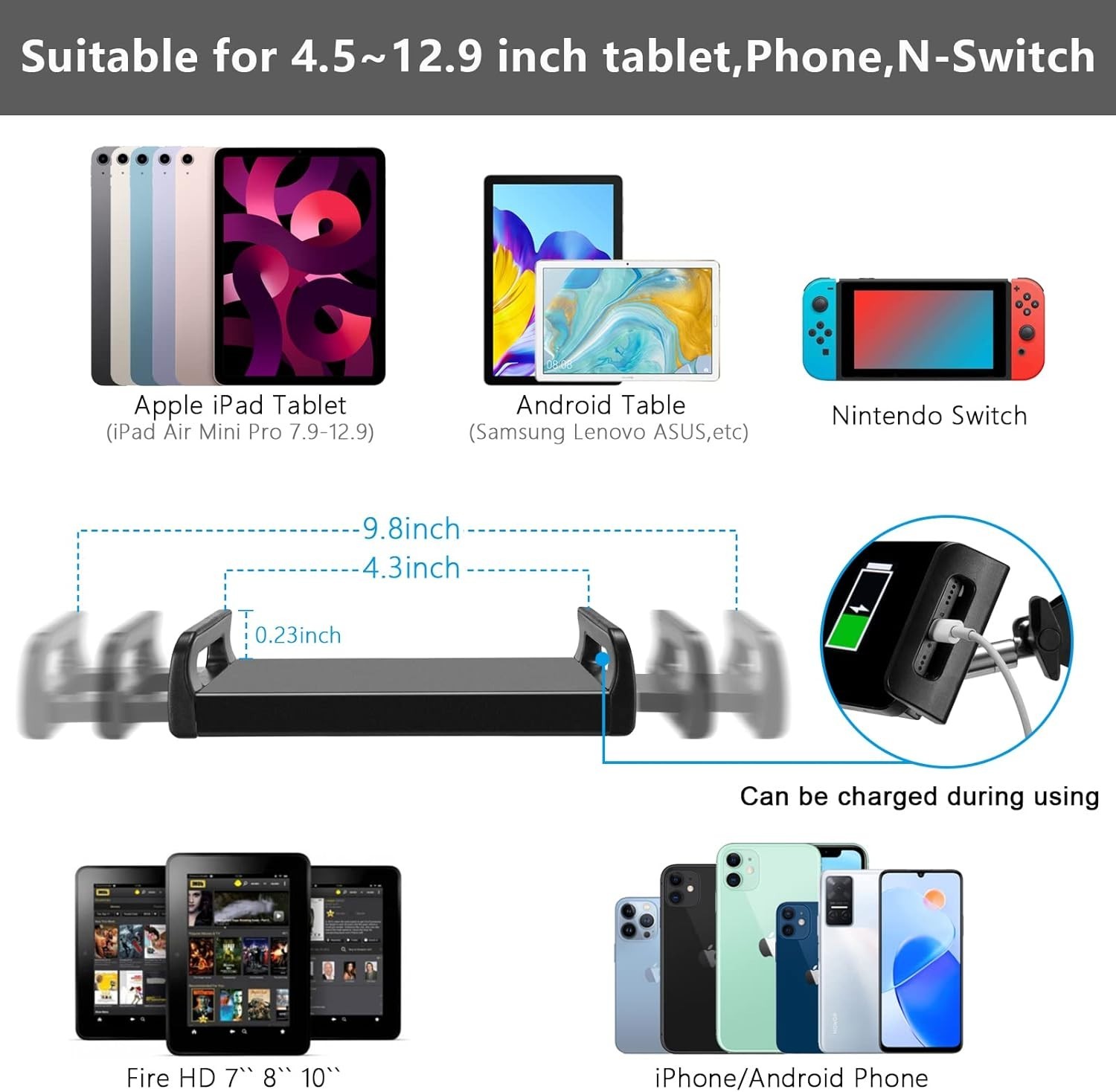 Tablet Floor Stand, Adjustable Universal 360-degree Rotatable Metal Tablet Ho...