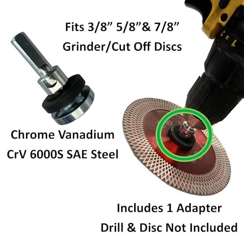 Drill Adapter Attachment for 3/8" 5/8" & 7/8" Arbor Grinder Discs & Cut Off Whee