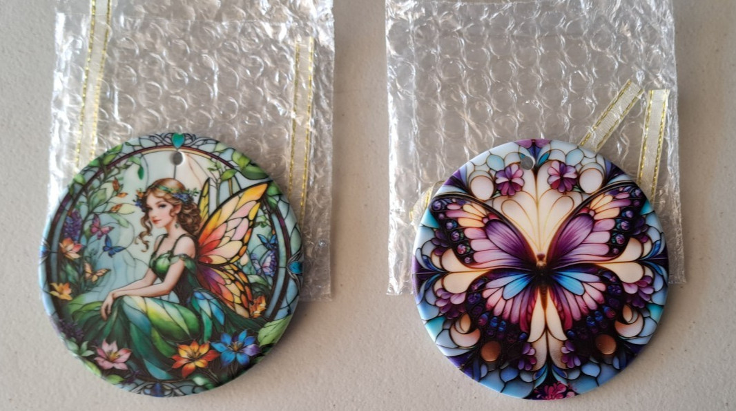 Fairy Butterfly Ceramic Ornaments 2 Pc Window Charms Collectible NEW
