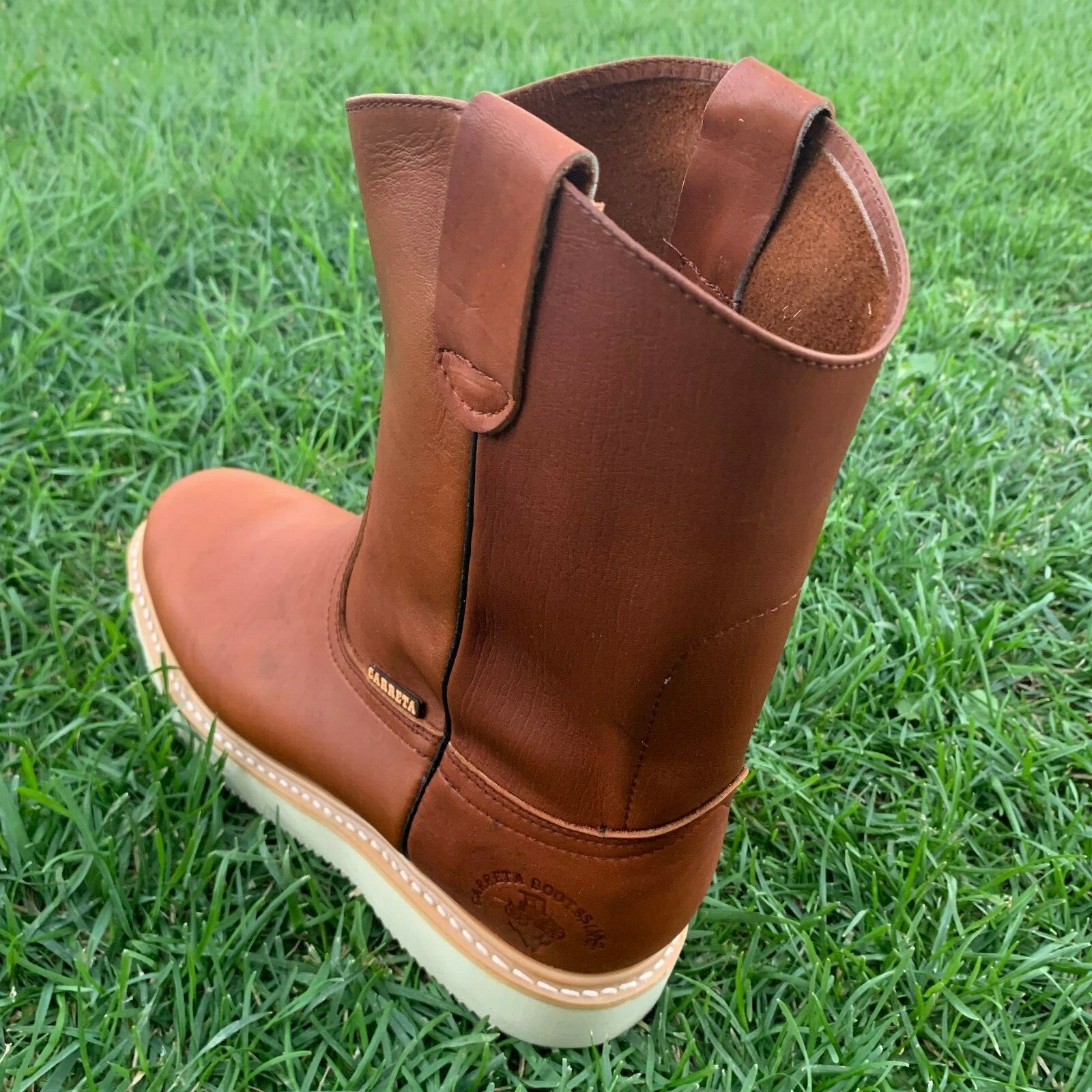 Men's STEEL TOE Leather Work Boots Light Weight Pull On Water Oil Resistant 415