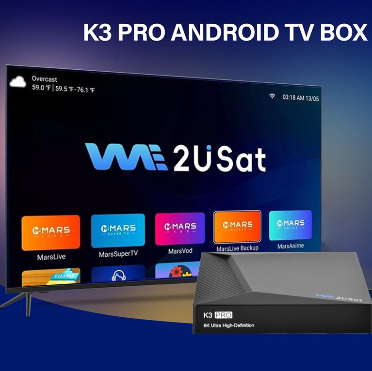 WE2USAT K3PRO PLUS 6K Super Clear Android TV Box Bluetooth Voice Remote Wi-Fi 6