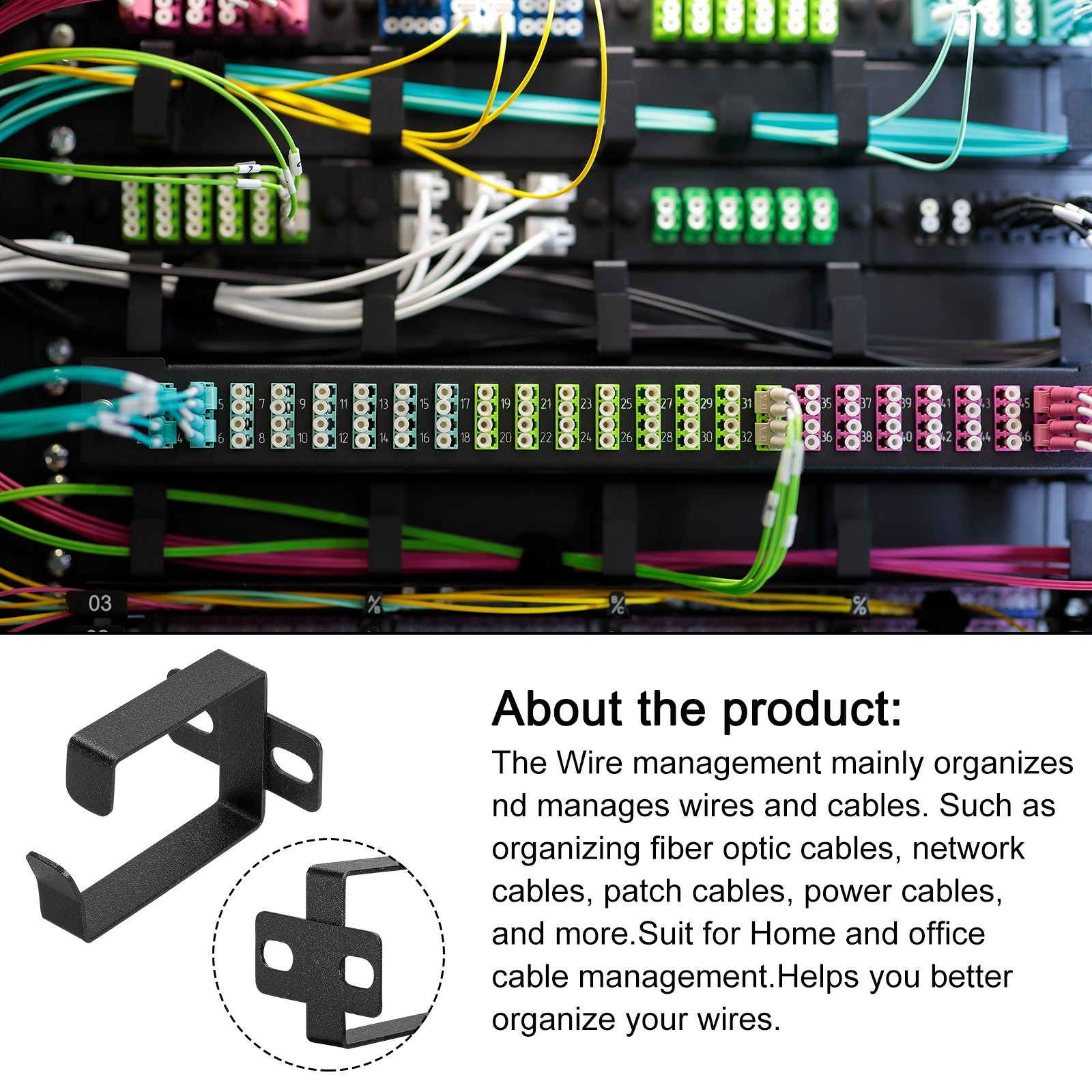 Server Rack Cable Management D Ring Hook Bracket Organizer Black Color/10 Set