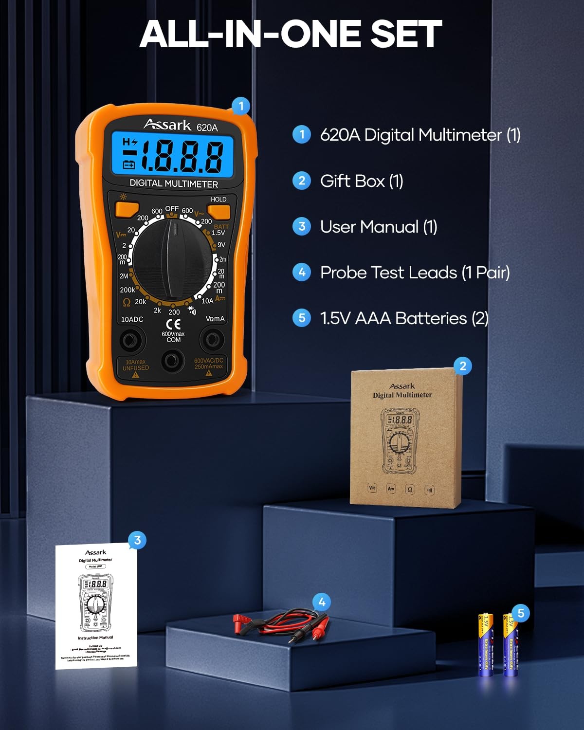 Digital Multimeter 2000 Counts AC DC Volt Current Tester LCD Data Hold