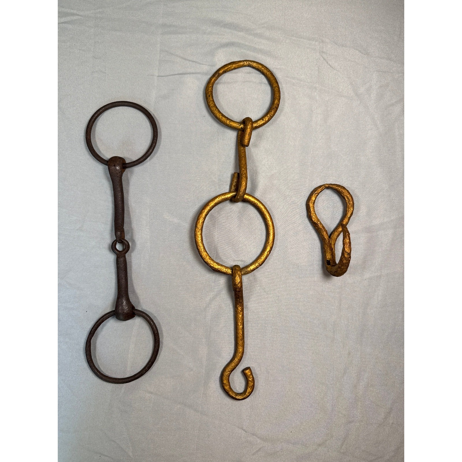 Lot of 3 Antique Horse Harness Iron Hardware Bit Hook Farm Primitive Decor