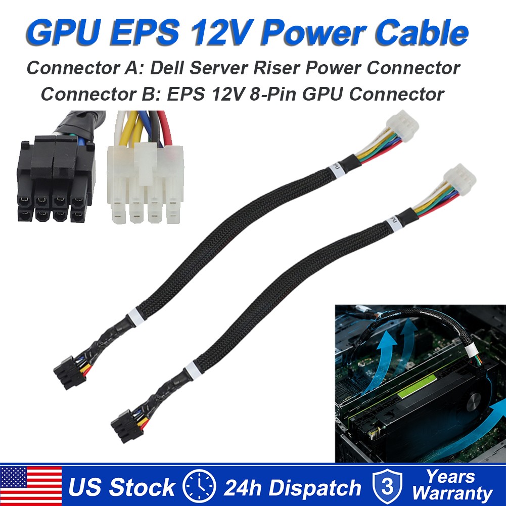 2x For Dell PowerEdge R720 R730 For Tesla P40 P100 Riser to EPS 12V Power Cable