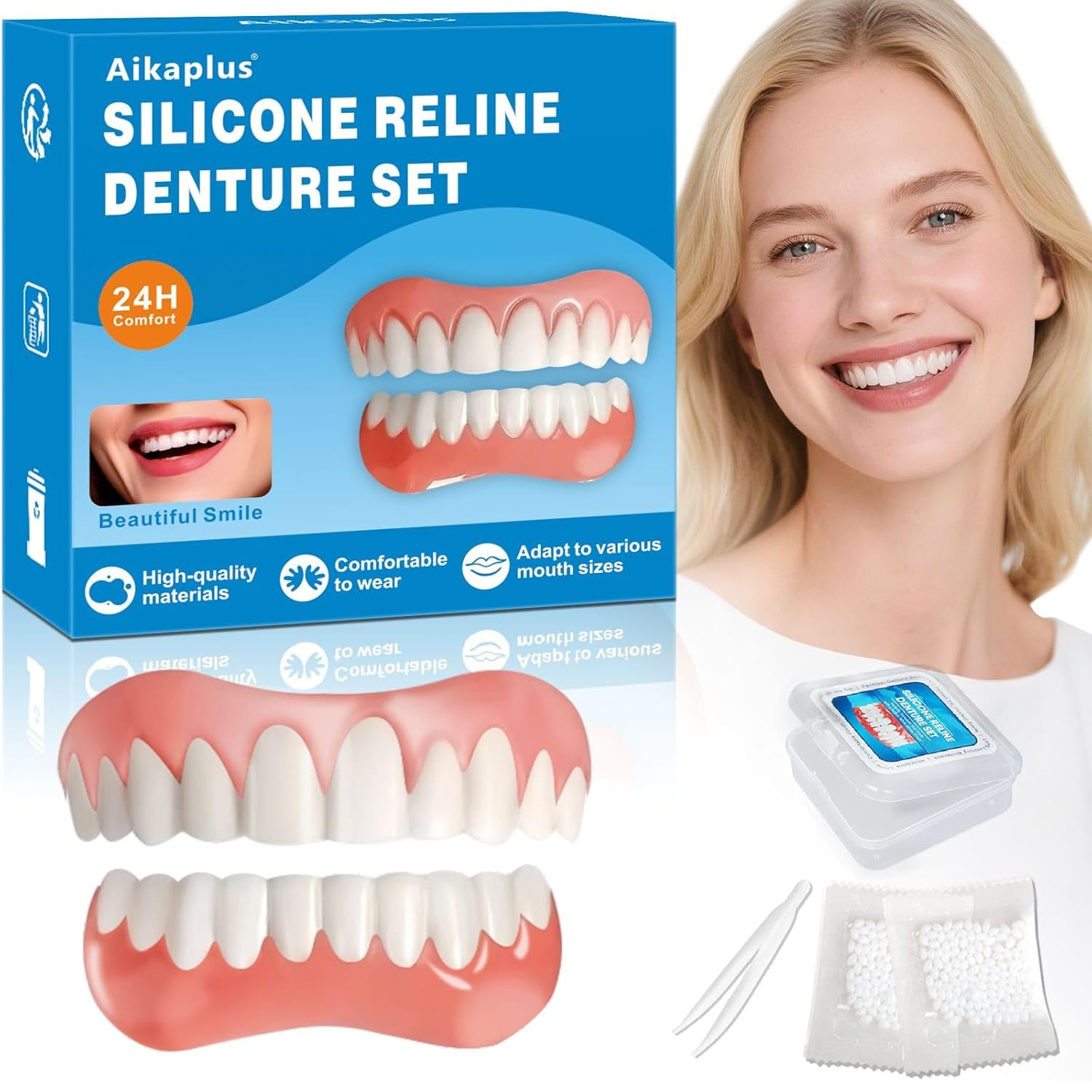 Moldable False Teeth - Veneers Teeth for Women & Men, Silicone Dentures Set for