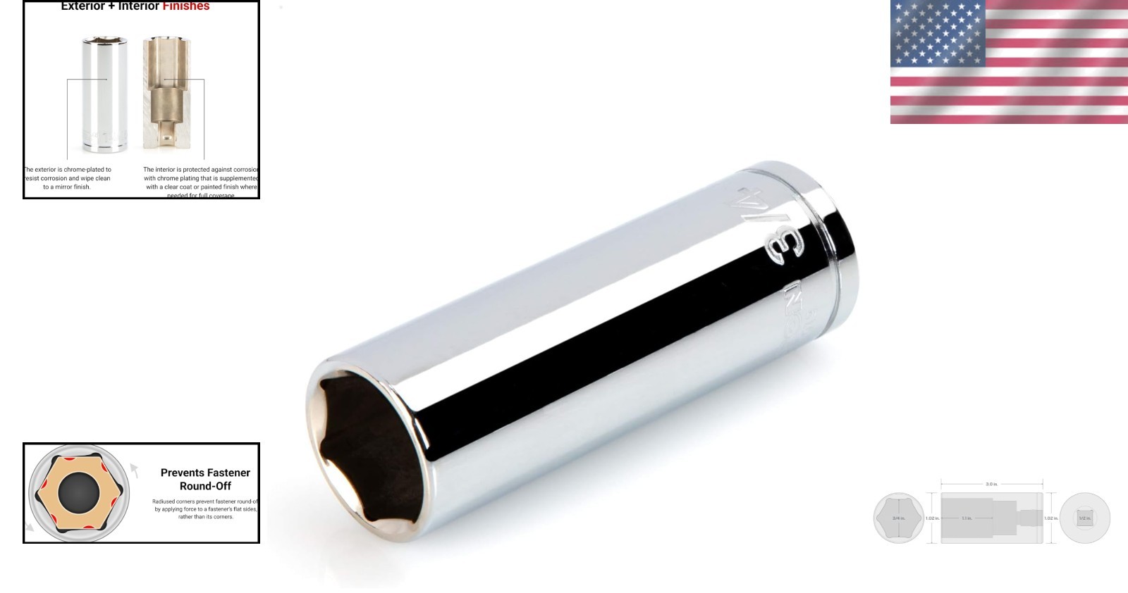 1/2 Inch Drive 3/4 Inch Deep Socket with Large Markings for Easy Visibility