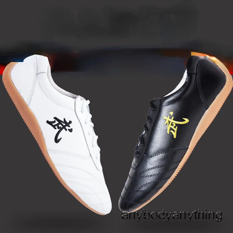 Men Woman Genuine Leather Wushu Tai Chi Kungfu Shoe Routine Martial Arts Shoes