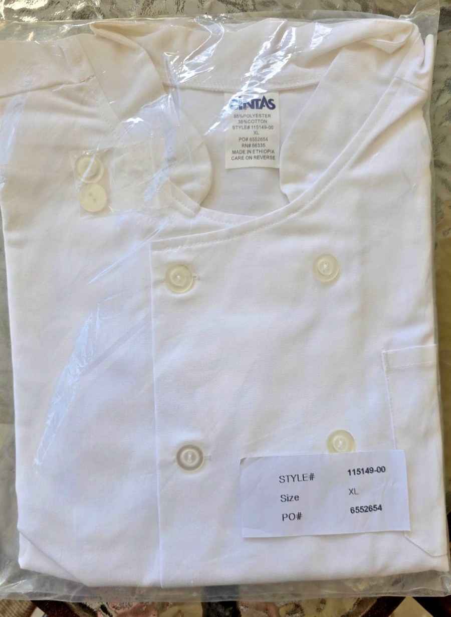 Cintas Style # 115149 White Chef Coat Jacket Uniform Size XL NEW