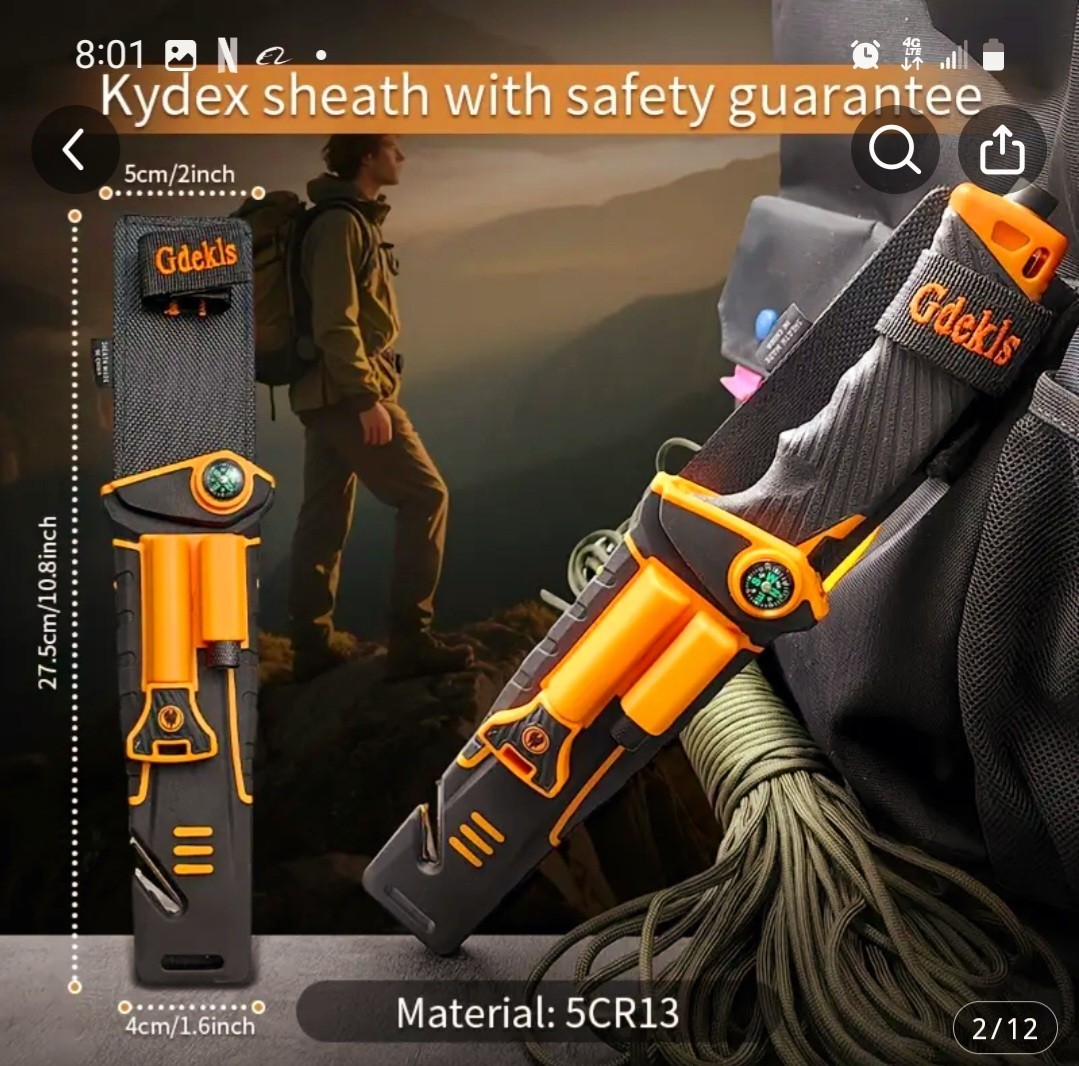 Gdekls Survival Knife 10.5cm Khaki /Sheath Fire Starter Compass  Knife Sharpener