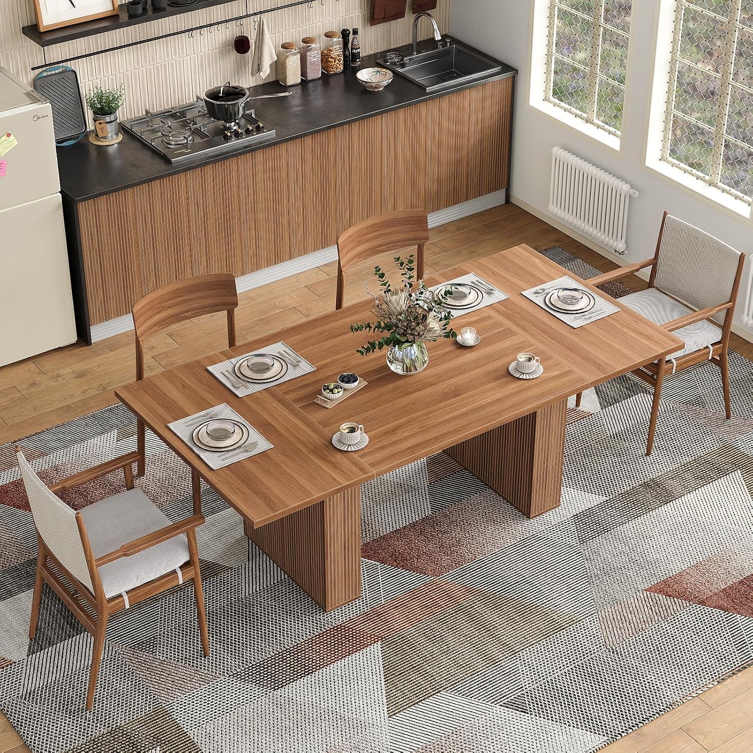 78 Inch Rectangular Dining Table for 6-8 People Large Kitchen Table with