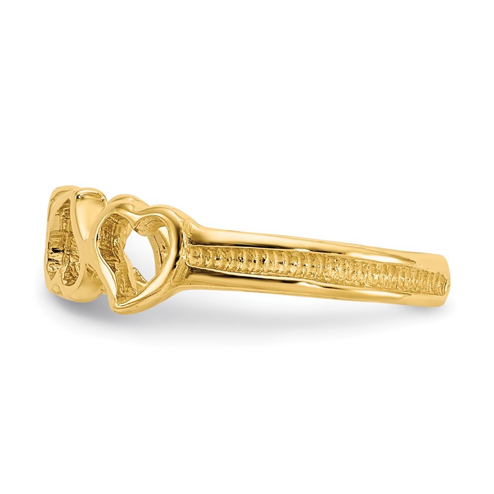 14K Yellow Gold Open Hearts Adjustable Toe Ring For Mom