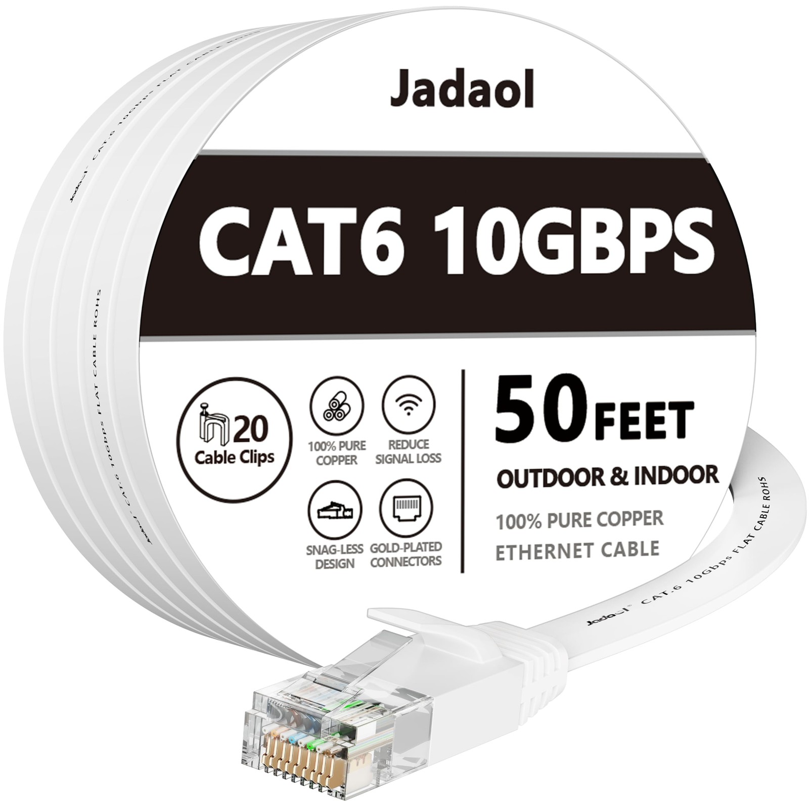 Jadaol Cat 6 Ethernet Cable 50 ft with Cable Clips 10Gbps Support Cat8 Cat7