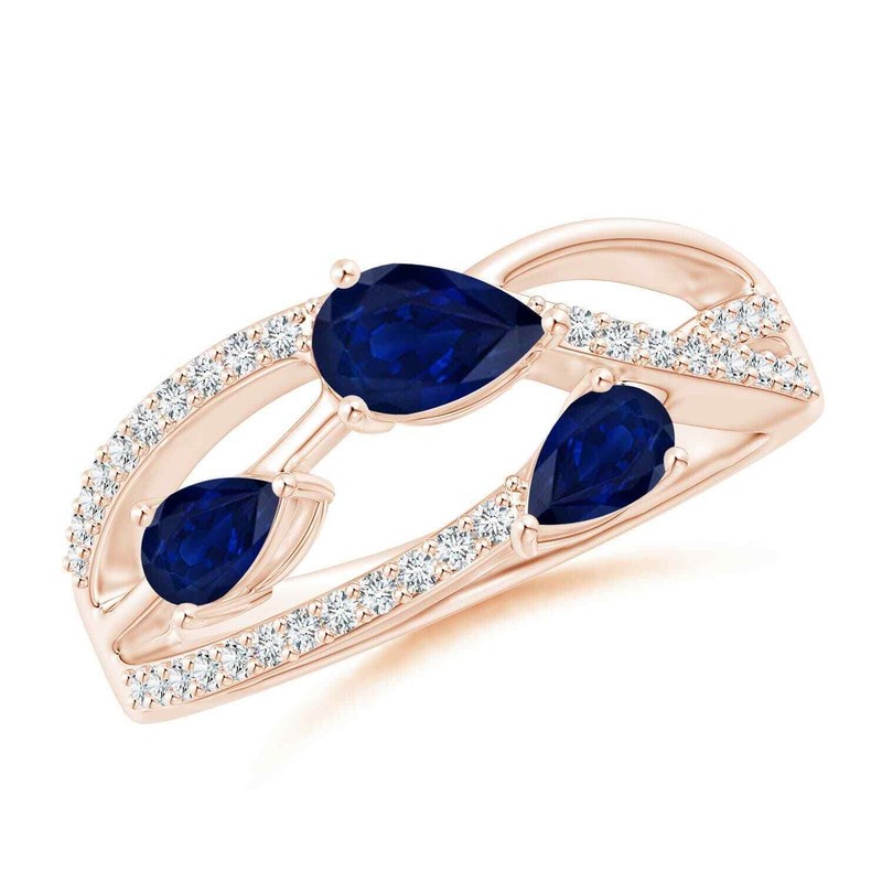 925 Sterling Silver Blue Sapphire Gemstone New Three-stone Ring Jewelry