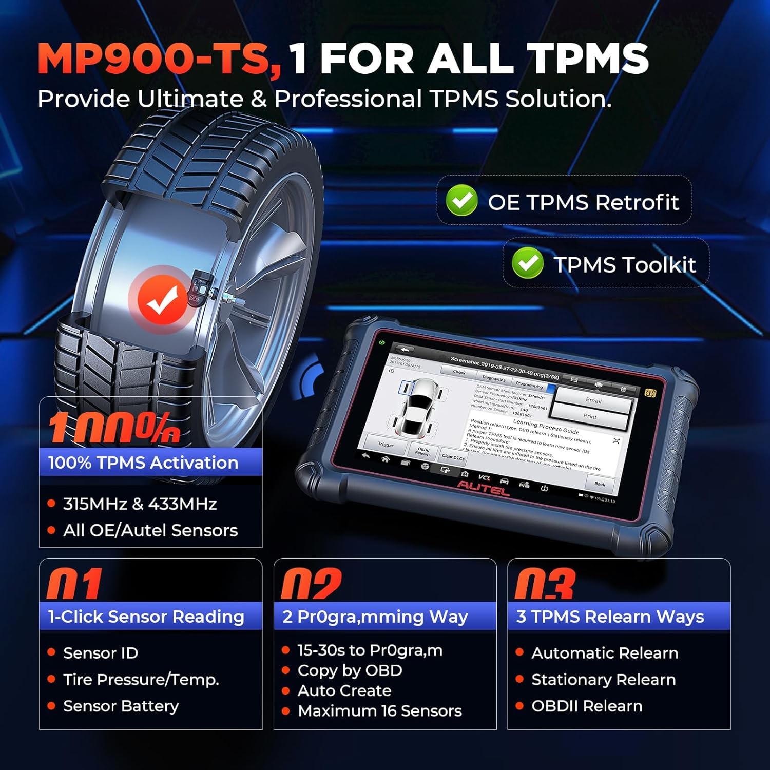 Autel Scanner MaxiPRO MP900-TS MP900TS Full TPMS Programming Scanner ECU Coding
