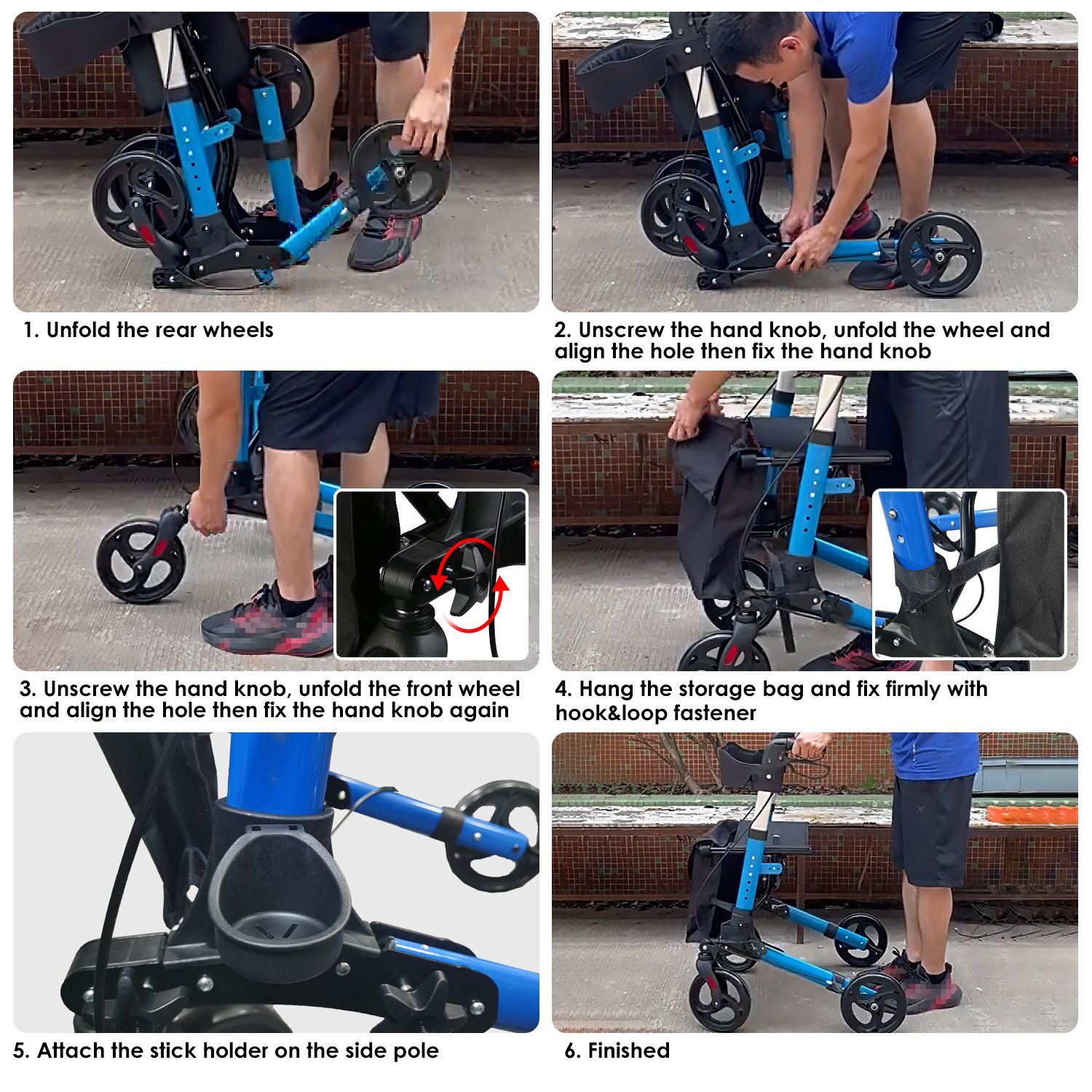 Aluminum Rollator Walker & Seat Backrest Rolling Walker Adjustable Height Walker