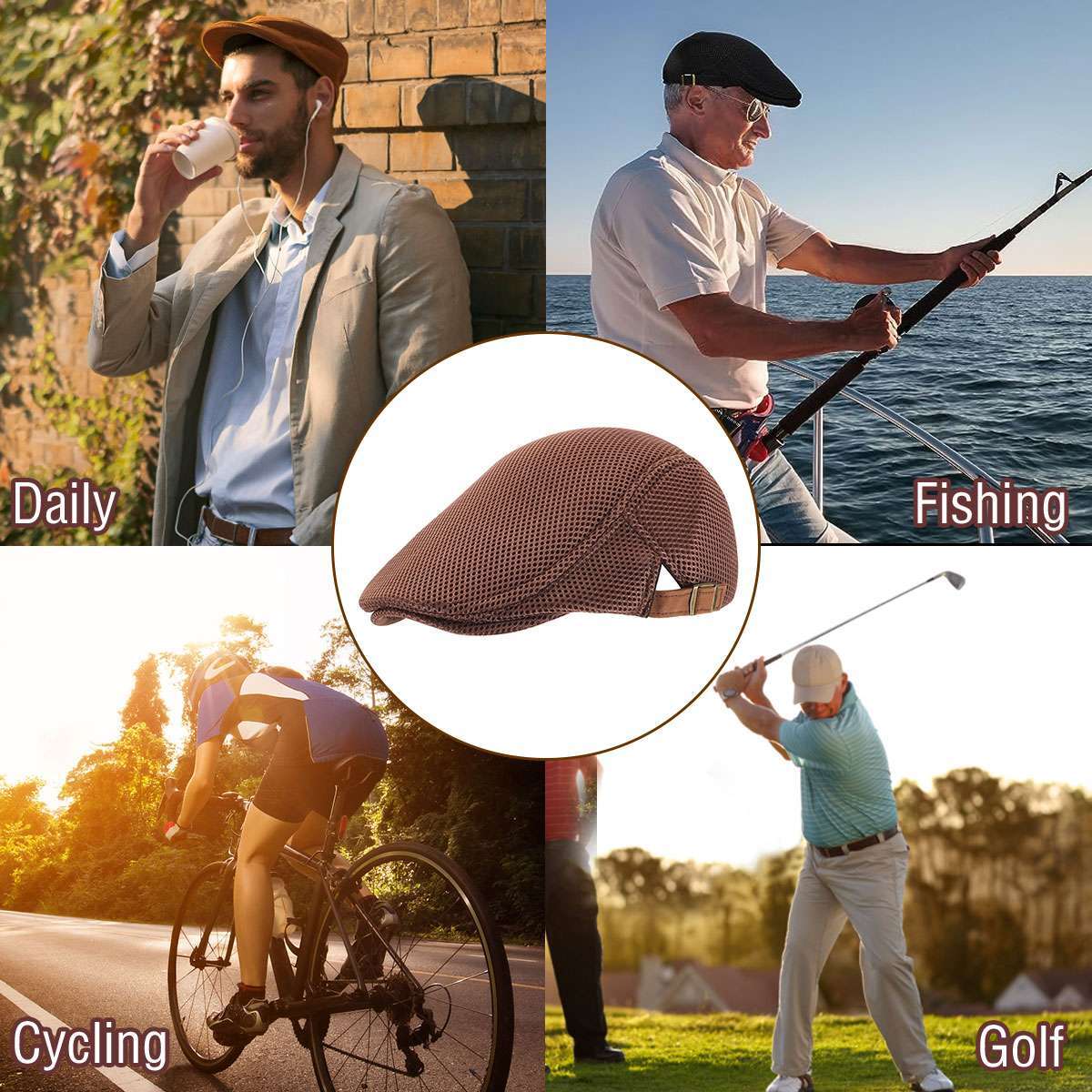 Men's Mesh Beret Newsboy Hat Ivy Cap Breathable Gatsby Summer Cap Cabbie Flatcap