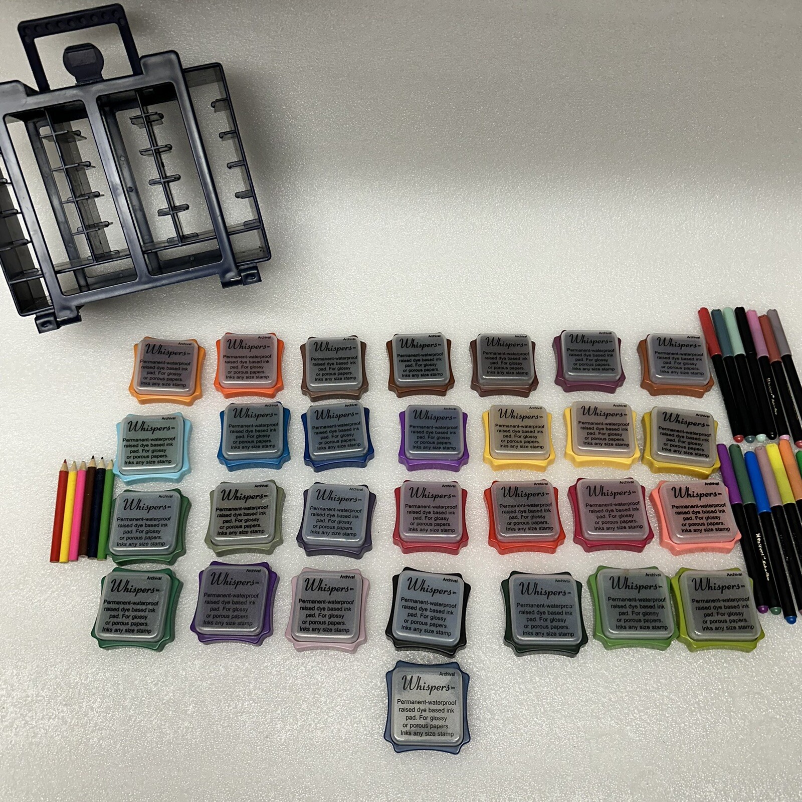 Whispers Stamp Pad Set Permanent Waterproof Ink Pad Set 29 Carry Case +Markers
