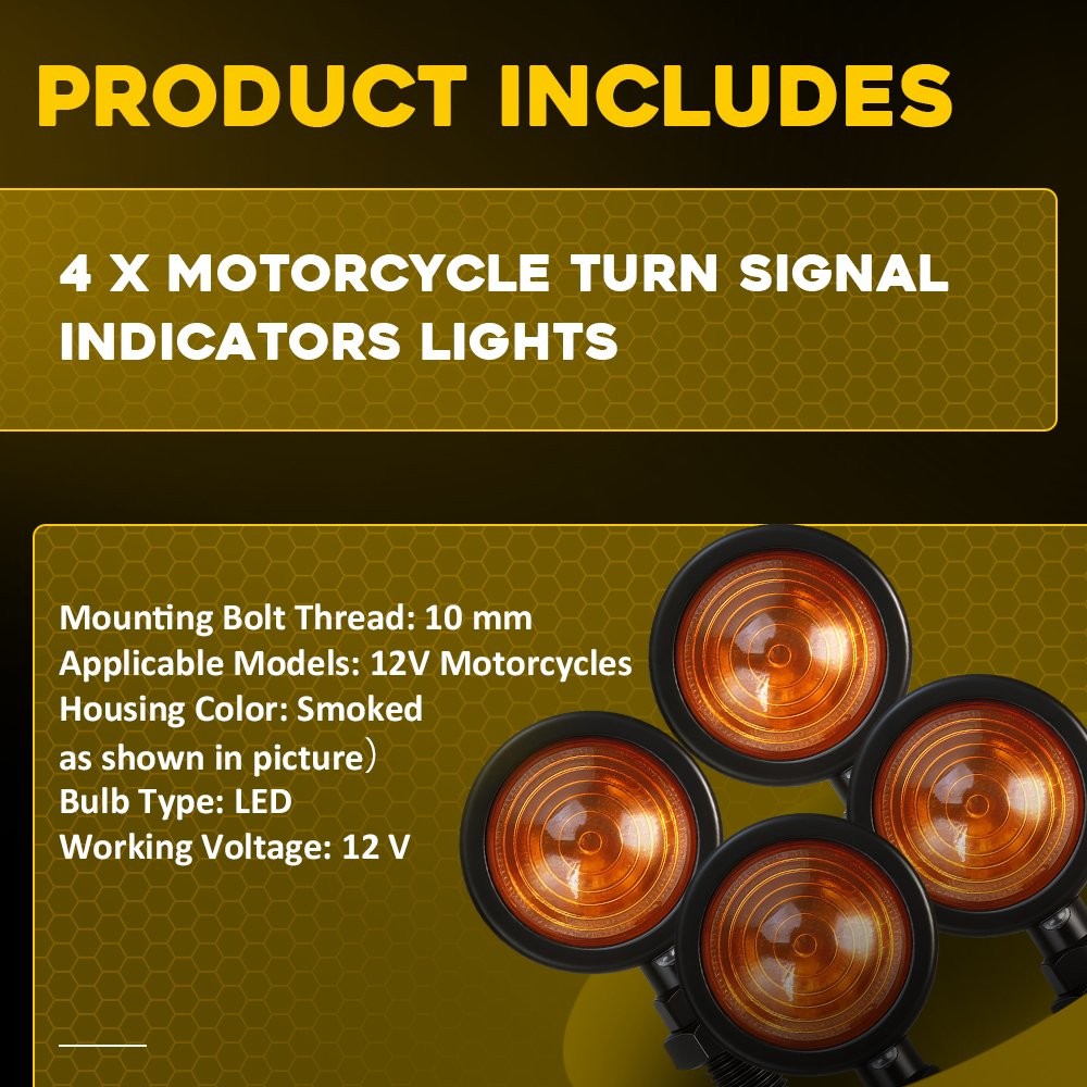 4X Motorcycle Turn Signal Light Front Rear Blinker Indicator Light Amber Black