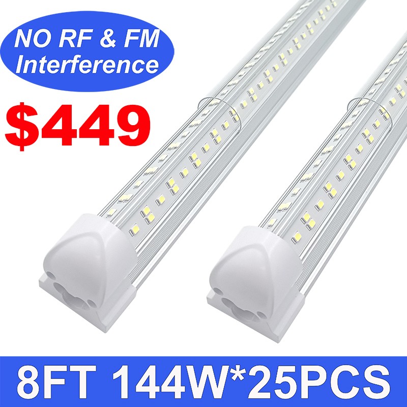 25 Pack 6500K T8 Led Lights 8Ft 144W 18000Lm 6500K 8' Garage Ceiling Tube Lights