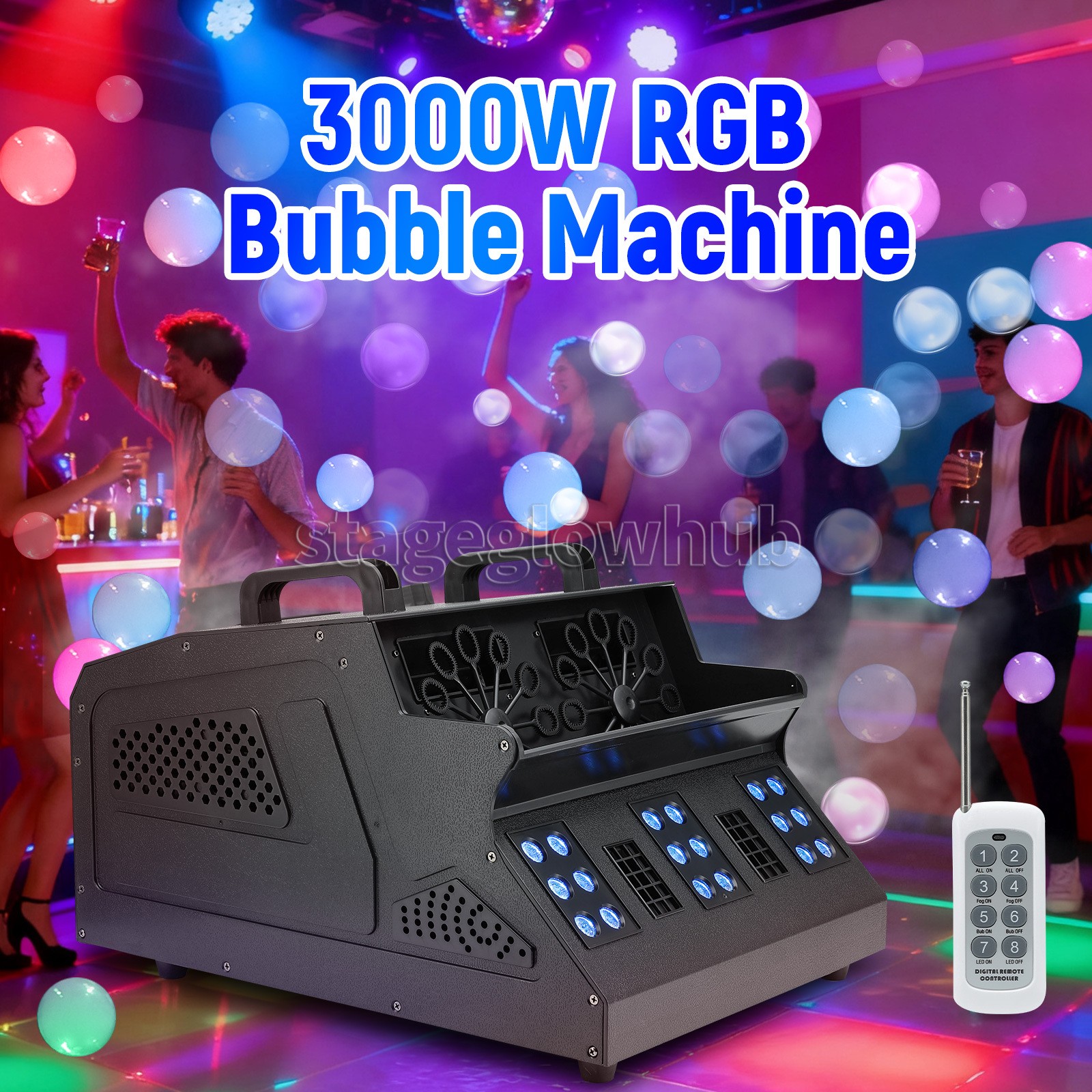 PAIDUN 3000W RGB LED 2-Wheels Bubble Blower Maker Smoke Fog Machine Stage Effect