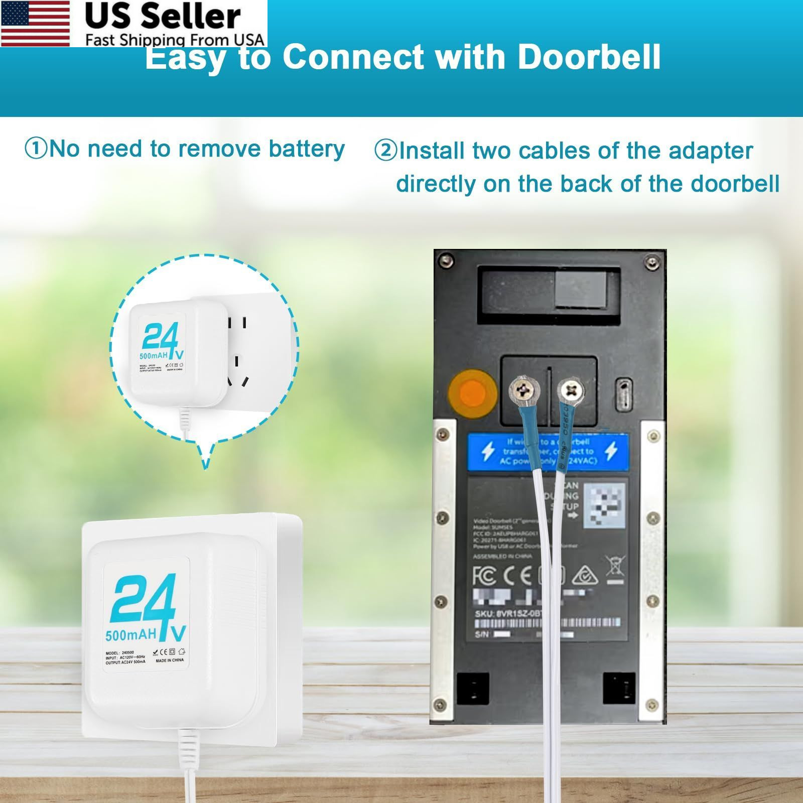 24V Doorbell Transformer, AC Adapter for All Ring Video White
