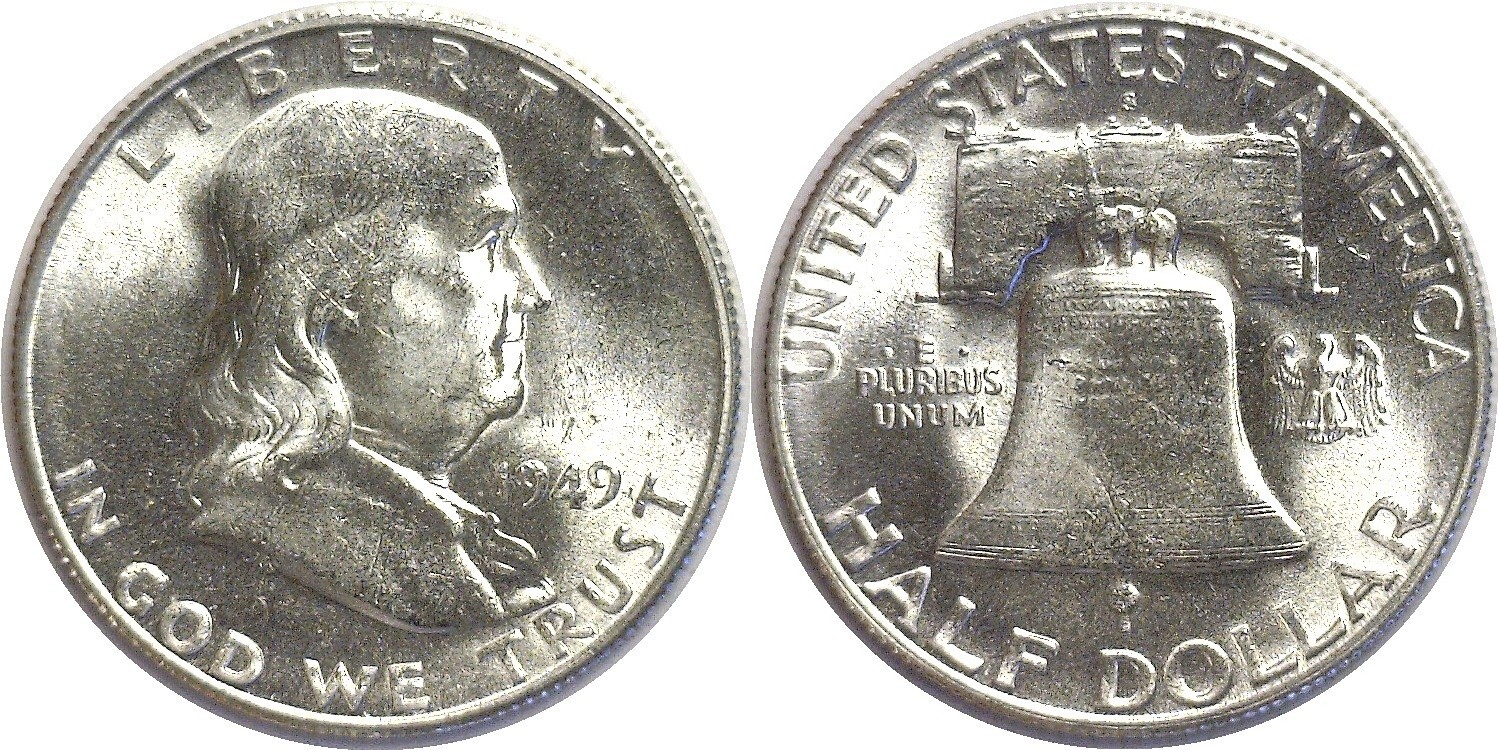 1949-S 50C Franklin Silver Half Dollar Uncirculated