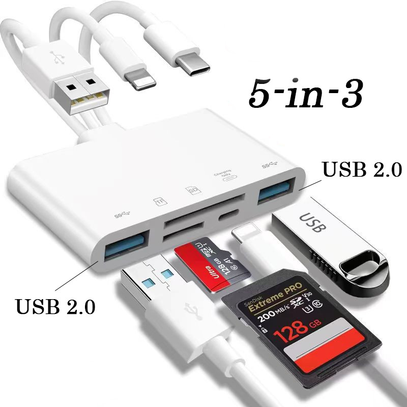 5 in 3 Memory Card Reader USB OTG Adapter SD Card Reader For iPhone/iPad Android
