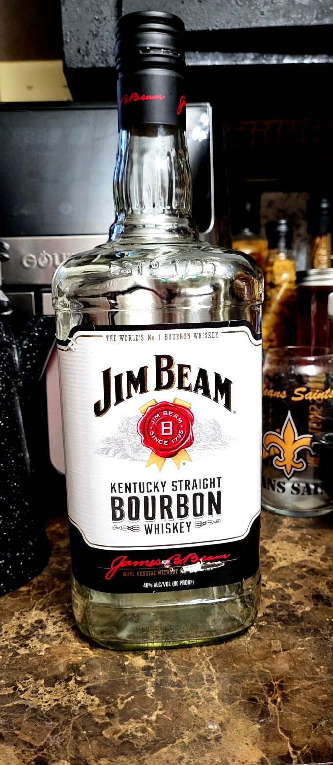 Empty Glass Jim Beam Bourbon Liquor Bottle