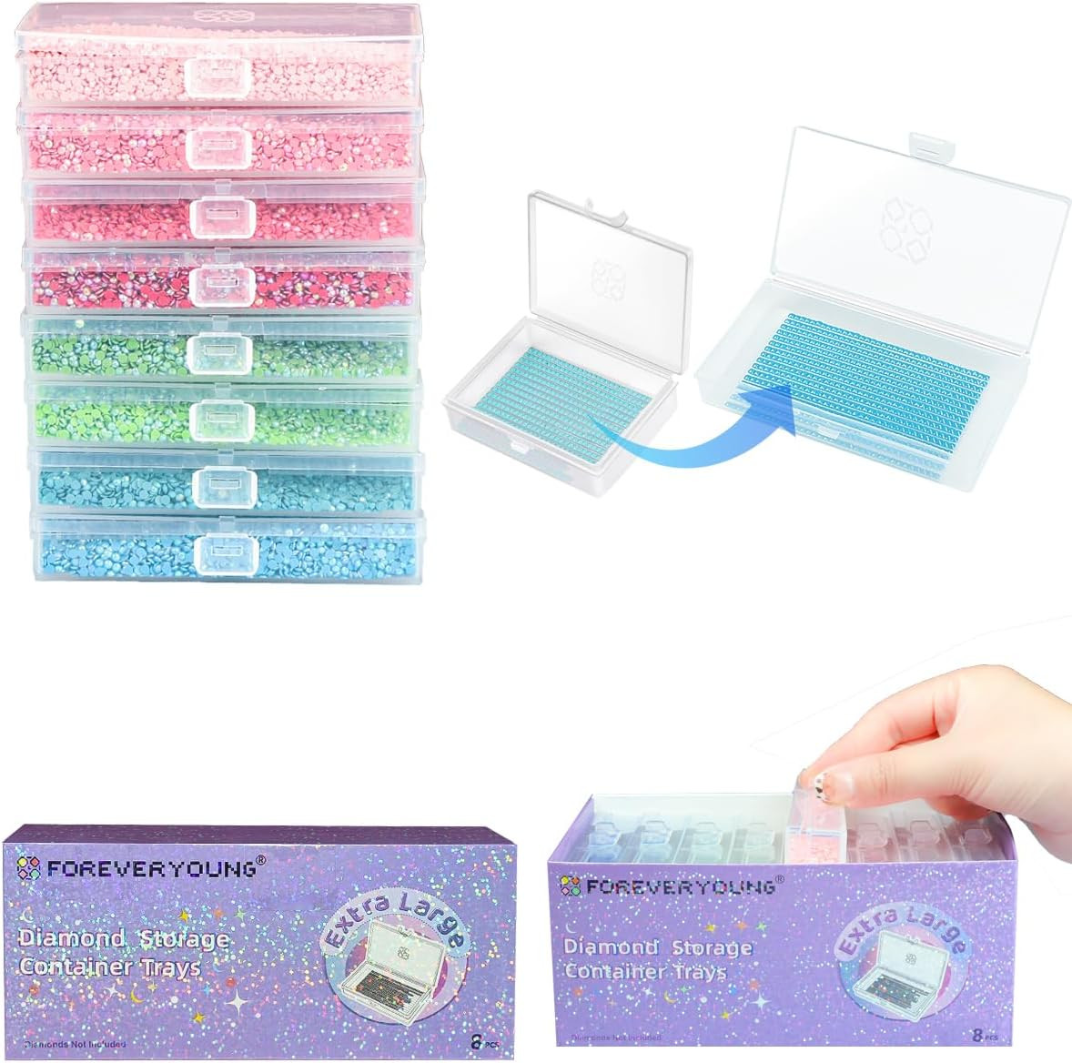 8Pcs Foreveryoung Extra Large Diamond Art Storage Containers Tray, Diamond Art