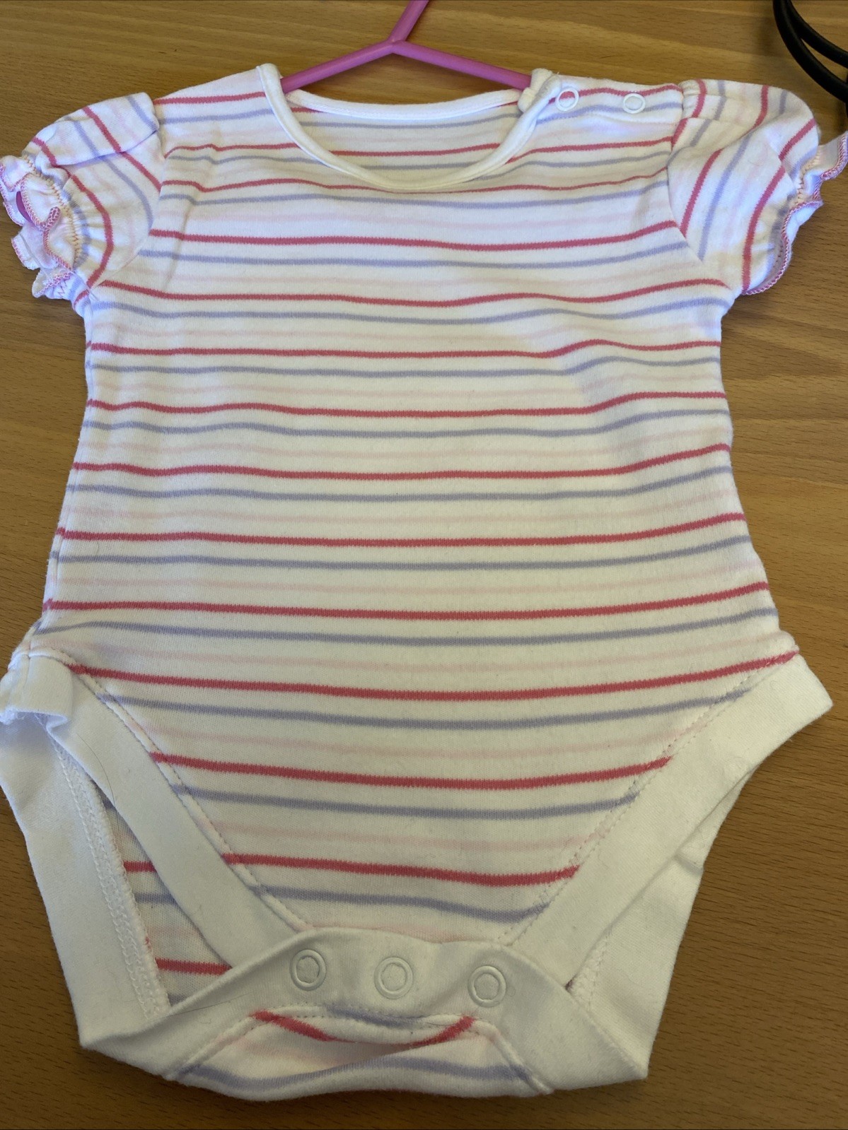 baby girls clothes 3-6 months M&S White Pink Purple Striped Popper Vest Top