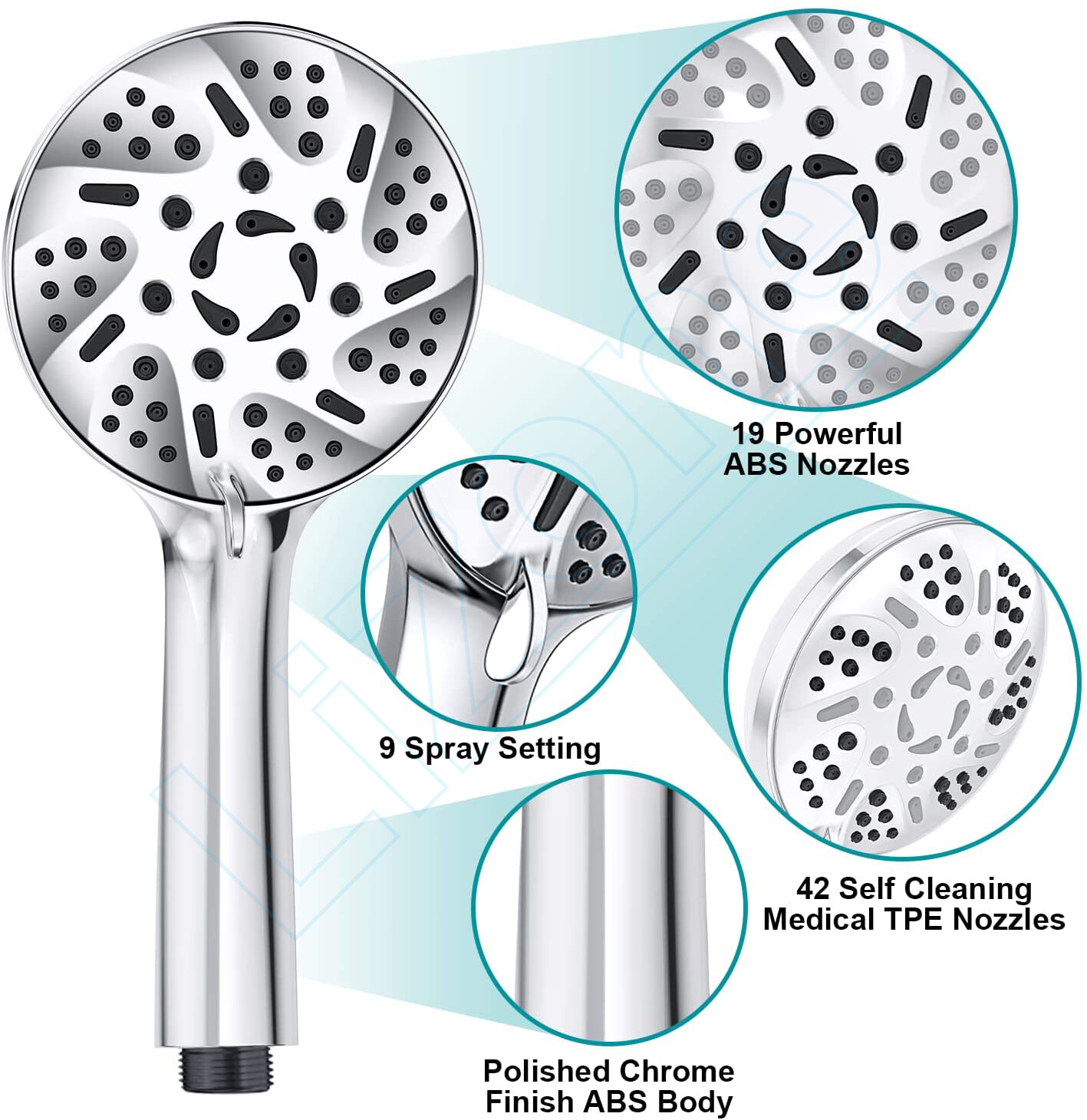 Handheld Shower Head High Pressure 9-Setting w/60" Hose & Adjustable Bracket