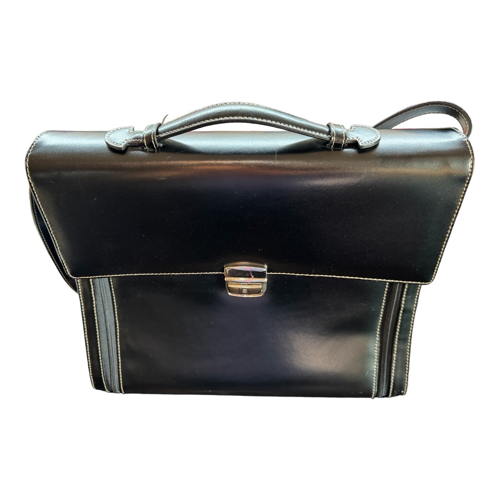 Wilson’s Leather Black Computer Messenger Bag Front Zippers Strap