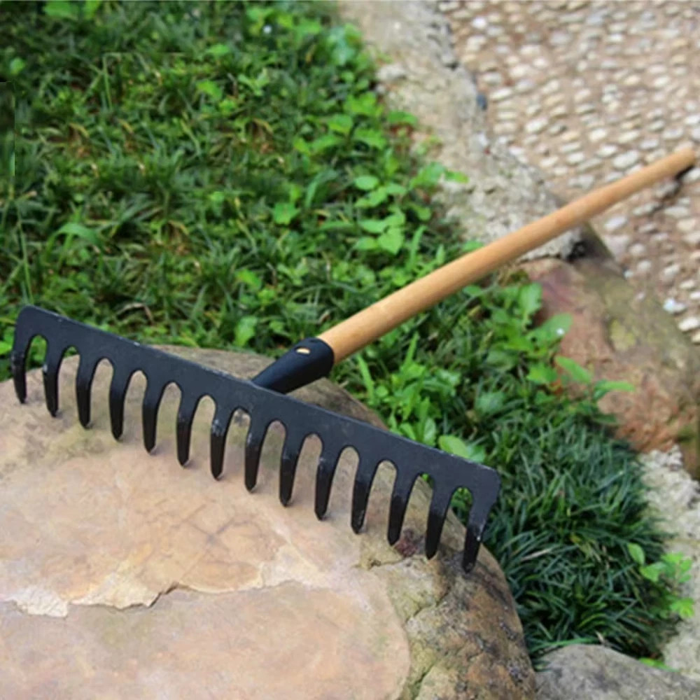 Farming Rake Stainless Steel Rake 14-Tooth Hay Deciduous Rake Pine Soil Rake Gar