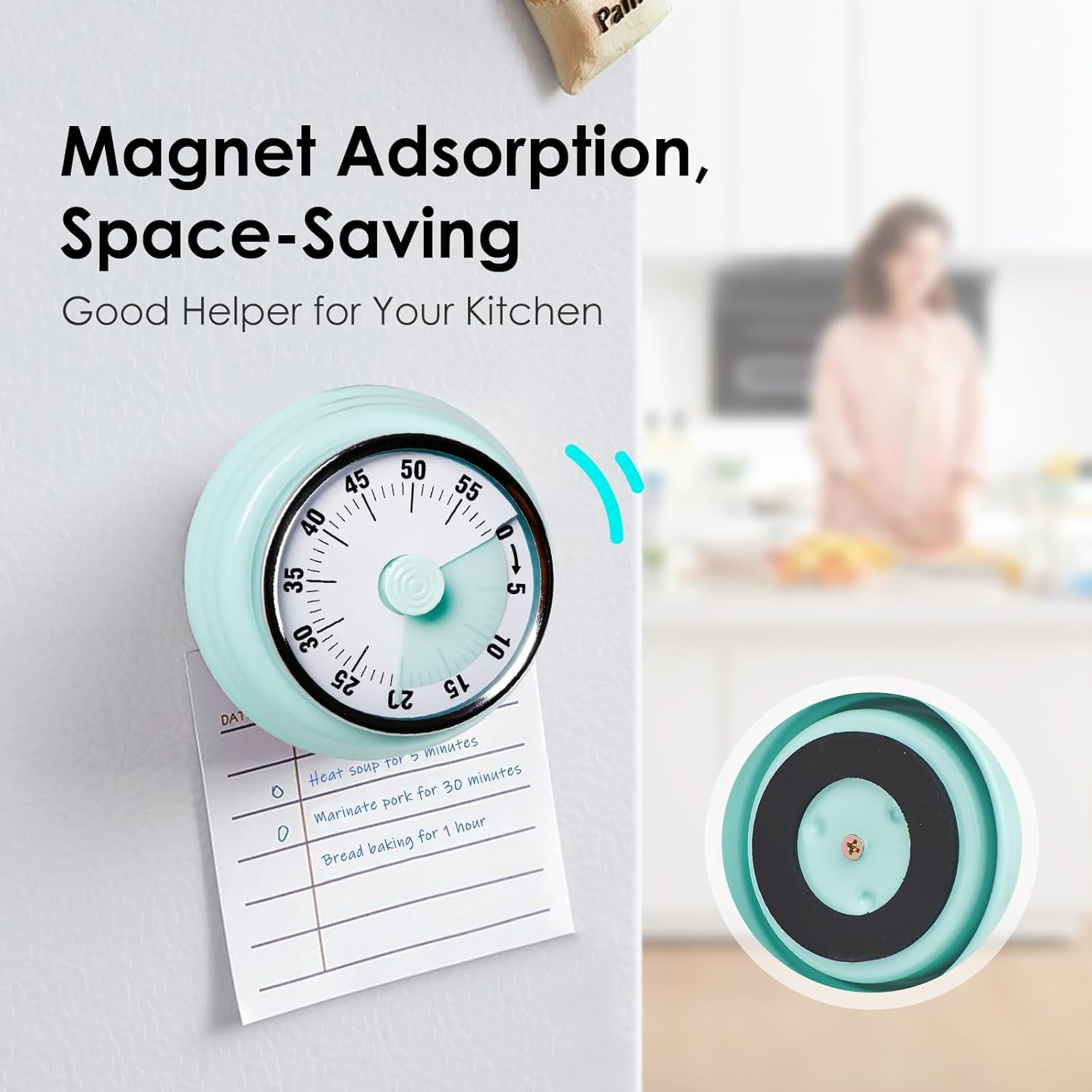 Visual Timer, Teeloray 60-Minute Countdown Timer, Kitchen Timer with Magnetic Ba