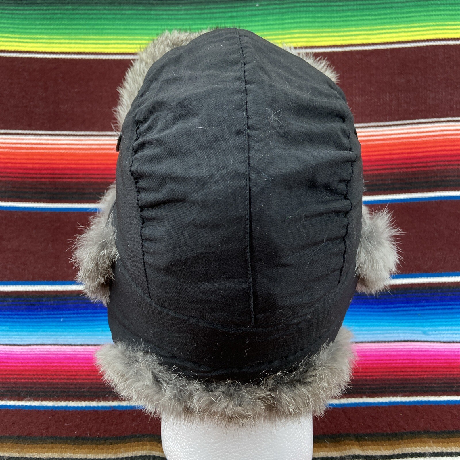 Vtg SporTrax Rabbit Fur Earflap Mens Hat Sz S Trappers Cap Insulated Winter