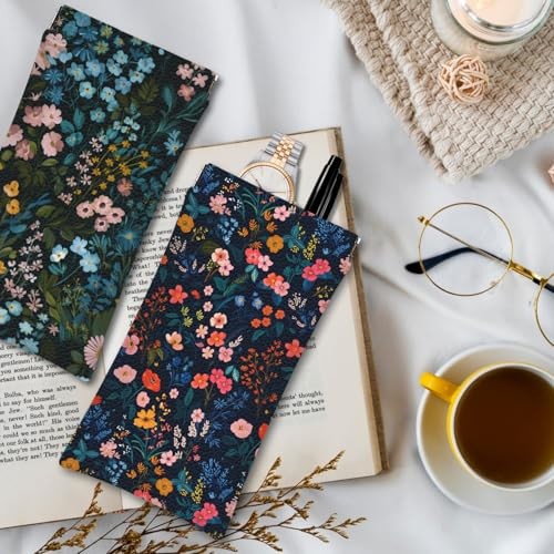 Eyeglass Cases Pack,Boho Floral Pattern Sunglasses Case,PU Leather Soft 4 Blue