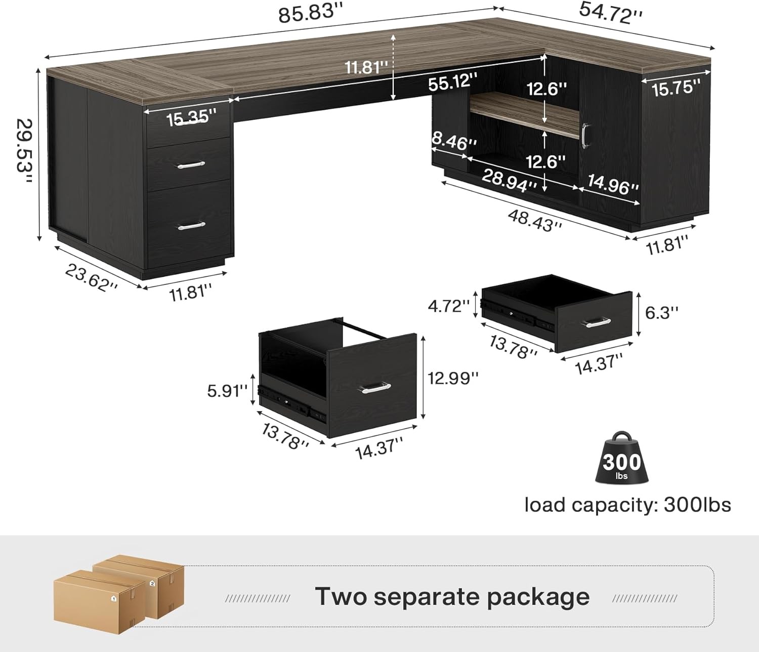 85.8'' Large Executive Desk Modern L-Shaped Office Computer Desk w/ File Drawer