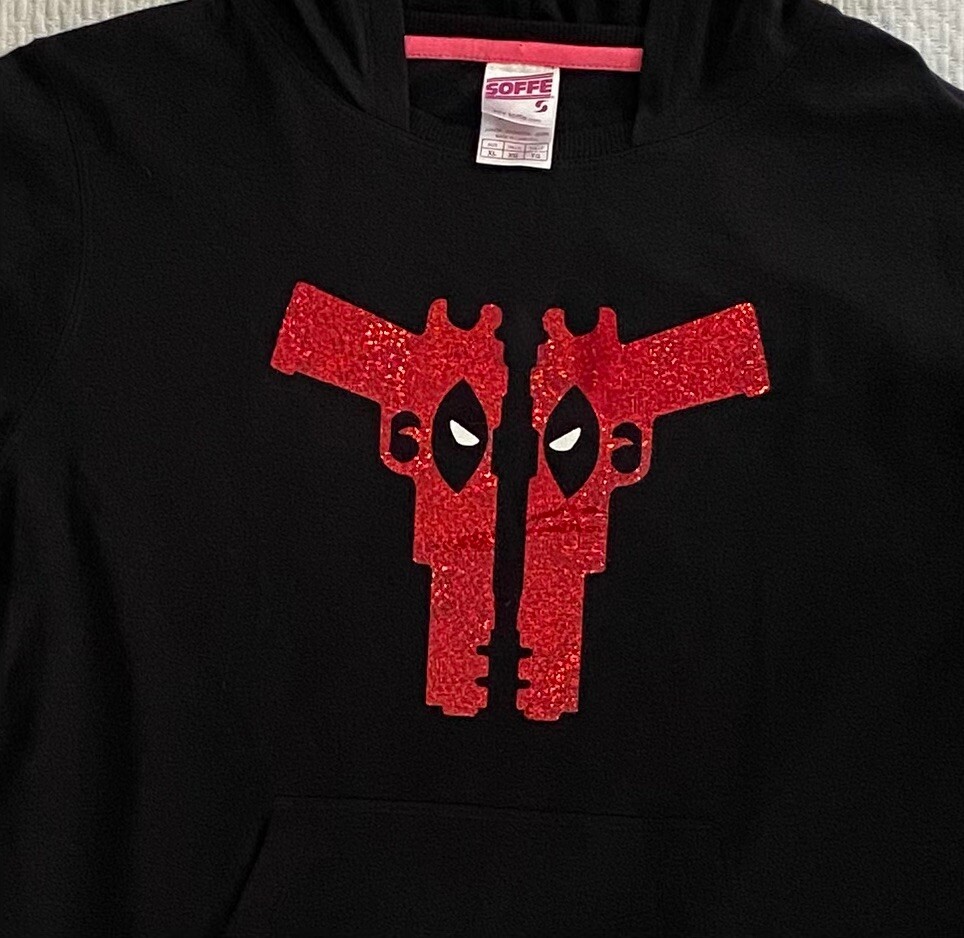 Women's Deadpool Iridescent Guns Hoodie Sweatshirt - Soffe Black XLv Shirt
