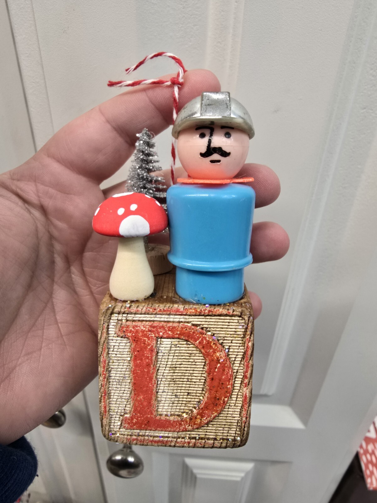 Vintage building block  Fisher Price Little People Christmas Ornament Letter D
