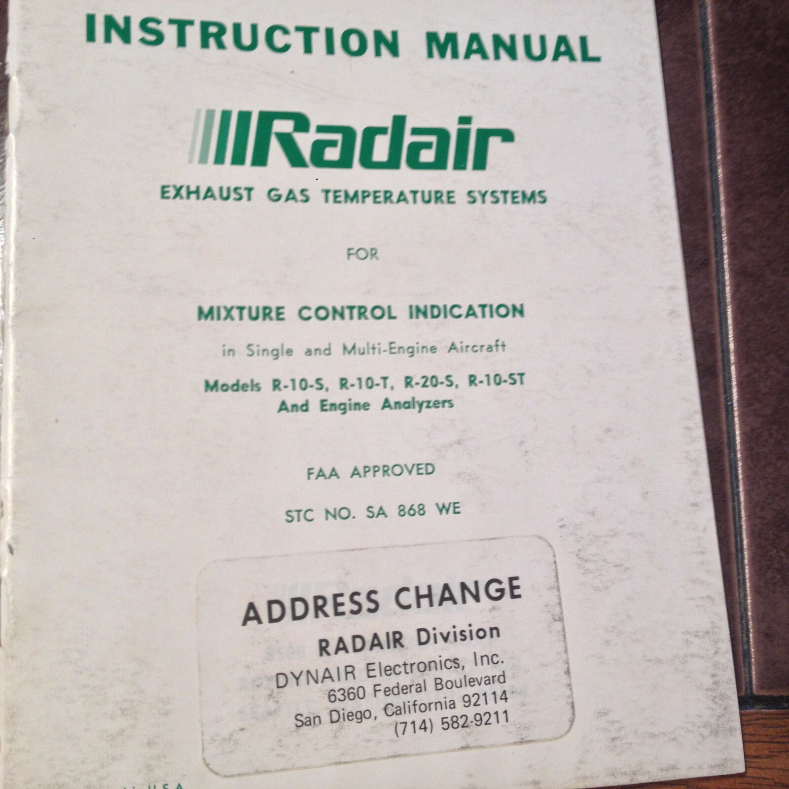 Radair EGT Model R10 & R20 Install Manual