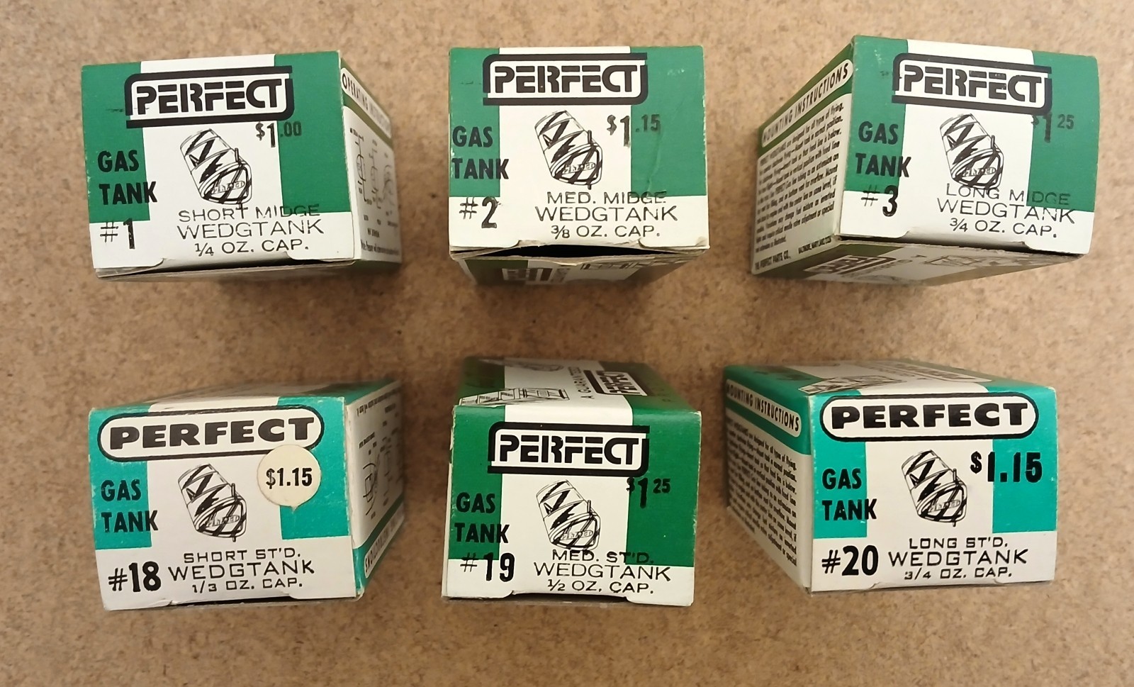 Lot of 6 Vintage Perfect Control Line Free Flight Fuel Tanks New with Boxes NOS