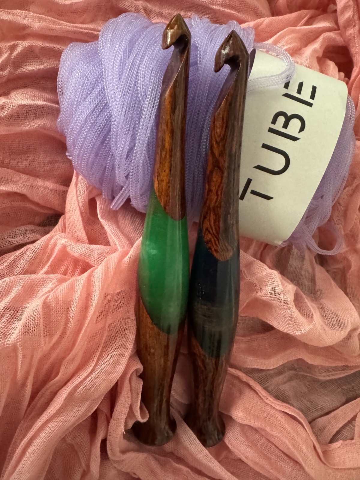 Set of 2 Hand Carved Wooden Crochet Hooks, Ergonomic #10 and #12