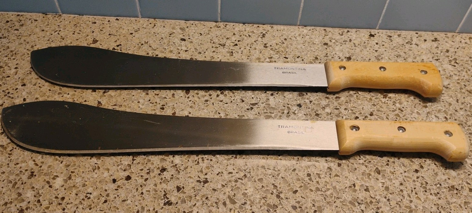 2 Tramontina Brazil Bush Machete Wood handle 14" Blade Carbon Steel Machette Lot