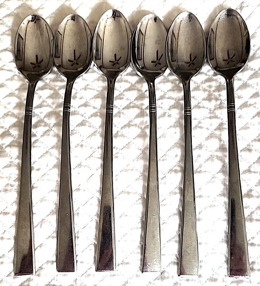 6 Stainless by Imperial USA Stripe Band Neck 7 1/2" Iced Teaspoons Flatware