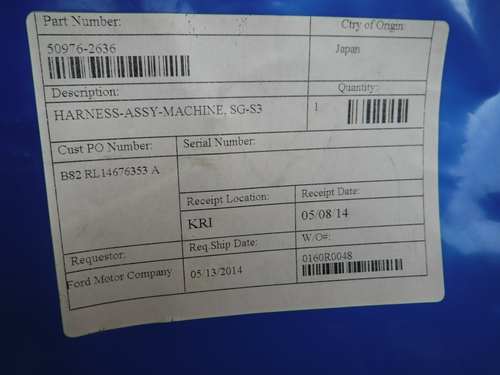 Kawasaki 50976-2636 Robotics Harness Assembly SG-S3 MACHINE