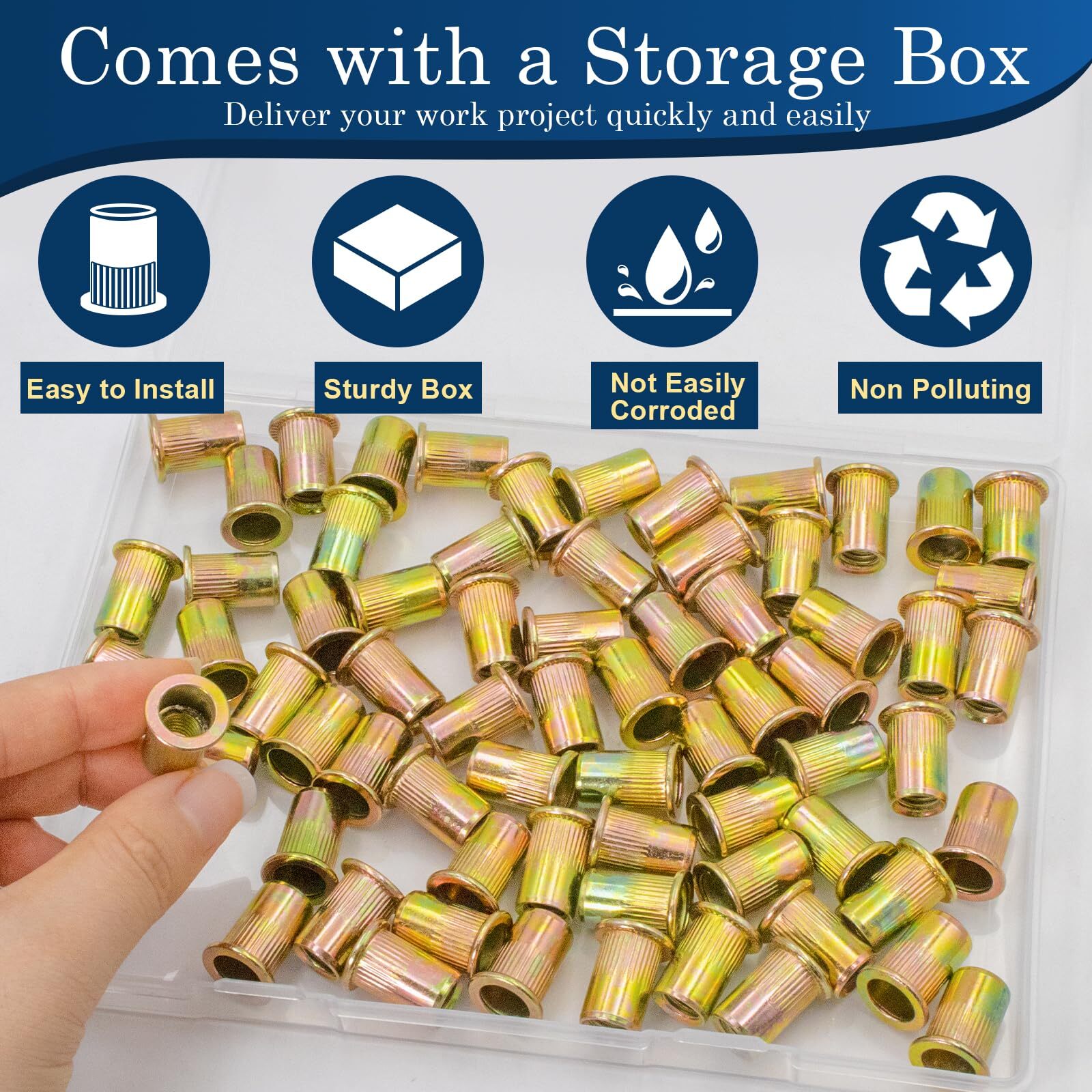 Zinc Plated Steel M8 Rivet Nuts Flat Head Threaded Insert 70 Pieces